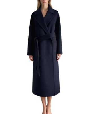 Women's Cashmer and Merino Wool Blend Double Breasted Long Trench Outdoor Coat for Fall Winter