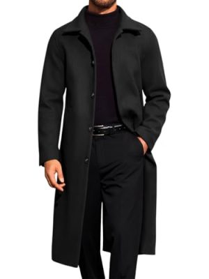 Mens Long Trench Coat Single Breasted Lapel Overcoat Casual Fall Winter Warm Peacoat
