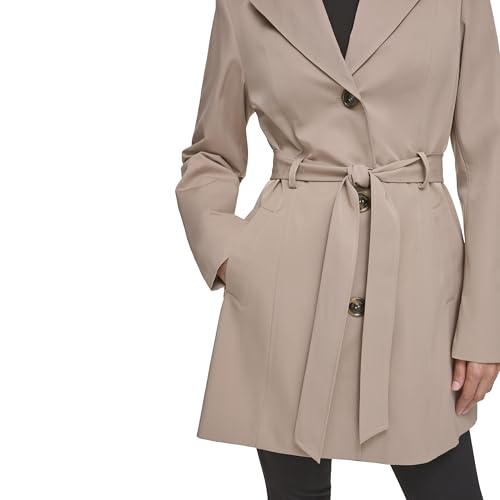 Women's Trench Coat with Waist Tie Belt and Notch Collar