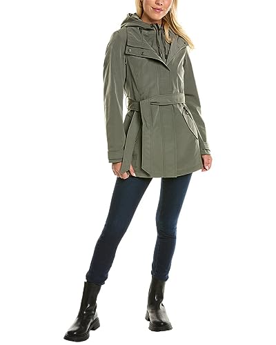 Women's Hooded Raincoat with Belt Jacket