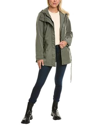 Women's Hooded Raincoat with Belt Jacket