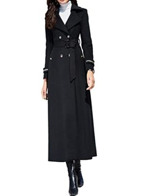 Women's Max-Length Wool Blend Overcoat Double Breasted Woolen Trench Coat Elegant Long Jacket with Belt
