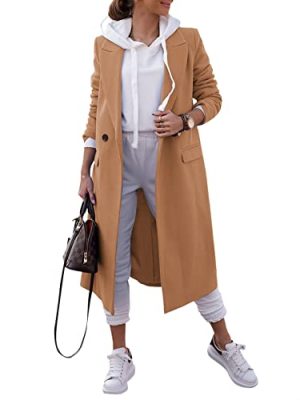 Women's Double Breasted Pea Coat Winter Notched Lapel Collar Wool Blend Long Trench Coat Jackets