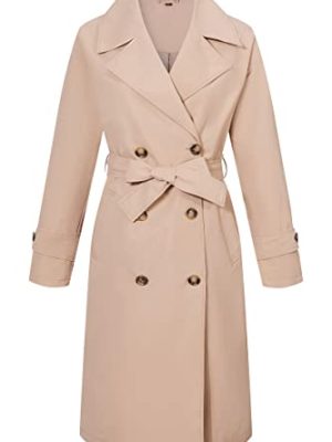 Women Trench Coats Loose Fit, Double Breasted Spring Fall Water Resistant Thin Long Jacket Belted Overcoat