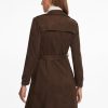 Faux Suede Coat for Women's Belted Long Zipper Jacket