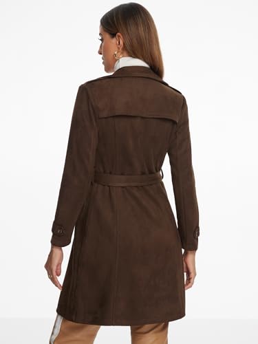 Faux Suede Coat for Women's Belted Long Zipper Jacket