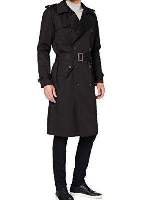 Mens Traditional Double Breasted Long Trench Coat Cotton Military Rain Mac TopCoat