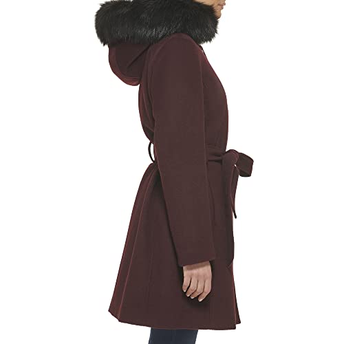 Women's Hooded Coat Slick Wool with Detatchable Faux Fur Trim