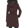 Women's Hooded Coat Slick Wool with Detatchable Faux Fur Trim