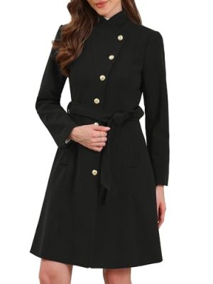 Pea Coats for Women Fall Winter Stand Collar Single Breasted Long Trench Coat with Belt 2025