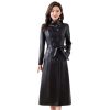 Women Trenchcoats Double-Breasted Belt Slim Outerwear Leather Trench Coat