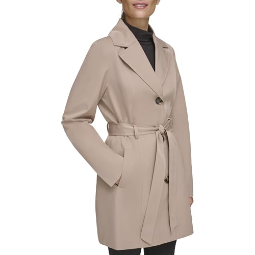 Women's Trench Coat with Waist Tie Belt and Notch Collar