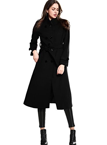 Women's Wool Trench Coat Winter Double-Breasted Jacket with Belts
