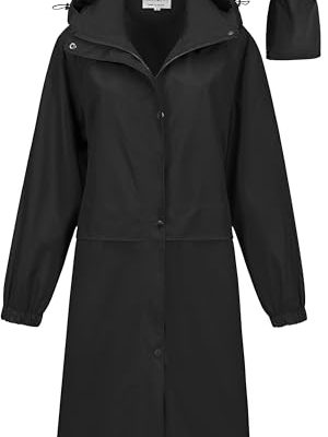 Women's Long Waterproof Rain Coats Lightweight Rain Jacket Packable Windbreaker with Removable Hood