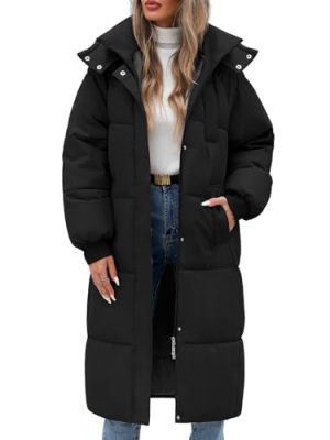 Women's Long Quilted Jacket Coat Winter Thicken Warm Puffer Jacket Fashion Hooded Zip Up Parka Outerwear with Pockets
