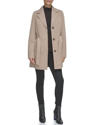 Women's Trench Coat with Waist Tie Belt and Notch Collar