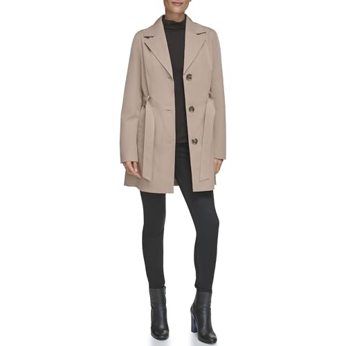 Women's Trench Coat with Waist Tie Belt and Notch Collar