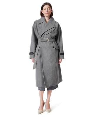 Women's Myah Military Styled Belted Open Front Coat Standard