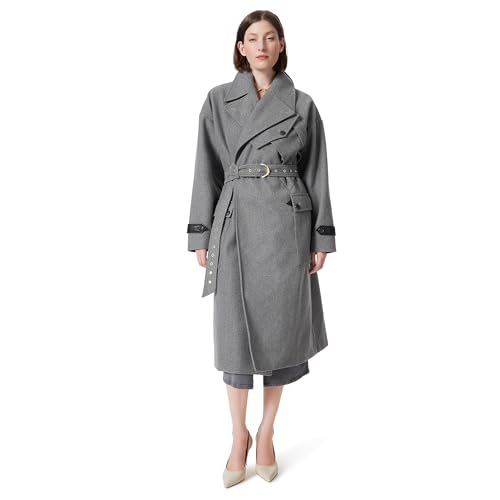 Women's Myah Military Styled Belted Open Front Coat Standard