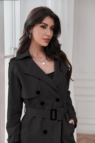 31U27k4pQuL.jpg Women's Double Breasted Short Trench Coat Water-Resistant with Belt