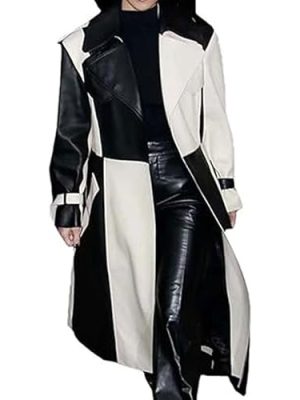 Womens Leather Two Tone Trench Coat - Handmade Real Lambskin Leather Full Length Casual Long Coats