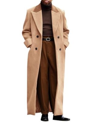 Mens Full Length Trench Coat Notched Lapel Long Jacket Double Breasted Classic Winter Overcoat