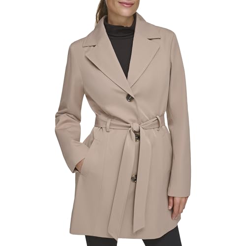 Women's Trench Coat with Waist Tie Belt and Notch Collar