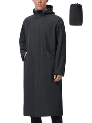 Men's Long Rain Jacket Windbreaker Waterproof Lightweight Packable Running Hiking Cycling Golf Rain Coat with Hood