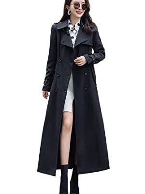 Women's Double Breasted Duster Trench Coat Slim Full Length Maxi Long Overcoat