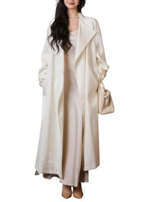 Women's Solid Color Tie-Down Loose Korean-Style Spring Plus-Size Long Linen Trench Coat