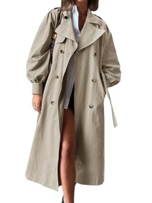 Womens Long Trench Coat Fall Fashion Oversized Double Breasted Lapel Overcoat Outerwear with Belt