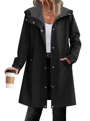 Womens Waterproof Raincoat Lightweight Rain Jacket Women Long Hooded Trench Coats Outdoor Windbreaker Travel Jacket