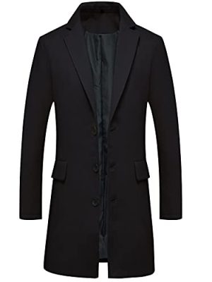 Men's Classic Wool Trench Overcoat Single Breasted Mid Long Wool Blend Top Pea Coats Jackets
