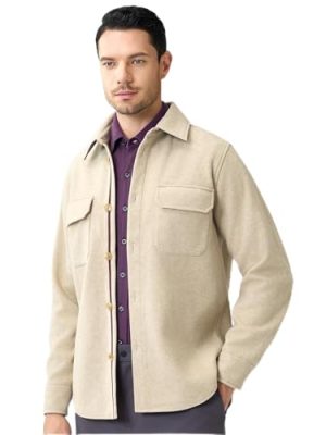 Mens Shirt Jacket Brushed Casual Shacket with Two Pockets Long Sleeve Button Up Overshirt