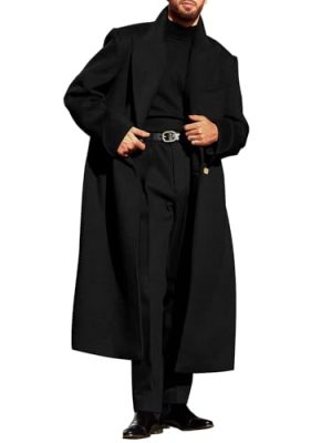 Mens Wool Blend Pea Coat Notched Collar Double Breasted Long Jacket Trench Coats Classic Winter Overcoat