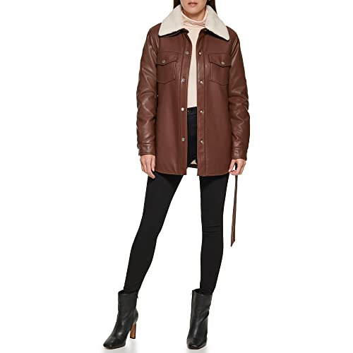 Women's Modern Updated Shacket Belted Trench Faux-Leather