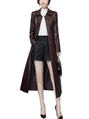 Women's Lapel Single-Breasted Winter Warm Extra-Long Thickened Suede Leather Trench Coat