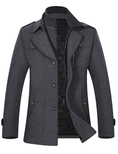 Men's Pea Coat Wool Jacket Windbreaker Single Breasted Winter Coat