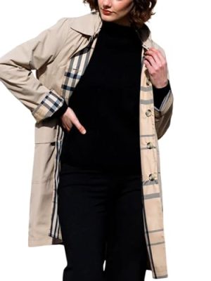 Womens Raintrench Jacket Reversible with Detachable Hood | Water-Repellent Lightweight Rain Trench Coat for All Occasions |