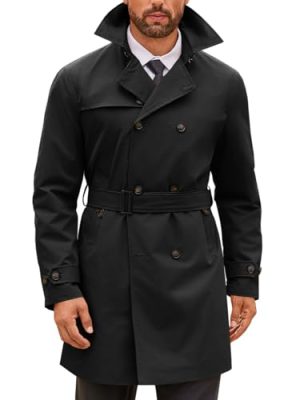 Mens Double Breasted Trench Coat Notched Lapel Windbreaker Jackets Causal Overcoat With Belt