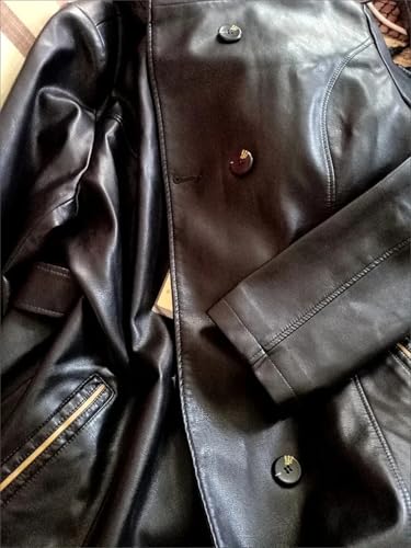 Women Trenchcoats Double-Breasted Belt Slim Outerwear Leather Trench Coat