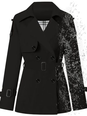 Women's Double Breasted Short Trench Coat Water-Resistant with Belt