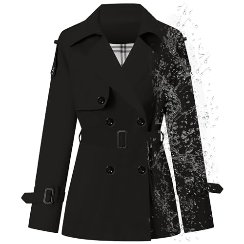 417t6ZYU03L.jpg Women's Double Breasted Short Trench Coat Water-Resistant with Belt