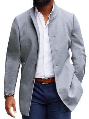 Mens Casual Overcoat Winter Single Breasted Stand Collar Peacoat Business Warm Lapel Topcoat