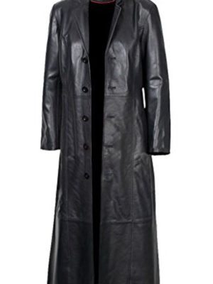 Original Leather Trench Coat Black Long Coat Duster Overcoat Sheepskin Men