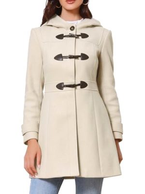 Winter Pea Coat for Women Mid-thigh Hooded Trench Toggle Duffle Overcoat with Pockets