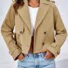 Womens Cropped Trench Coat Lapel Double Breasted Short Jacket Outwear