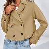 Womens Cropped Trench Coat Lapel Double Breasted Short Jacket Outwear