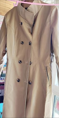 Women Trenchcoats Double-Breasted Belt Slim Outerwear Leather Trench Coat