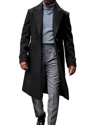 Men's Trench Coat Notch Lapel Double Breasted Casual Cotton Blend Peacoat